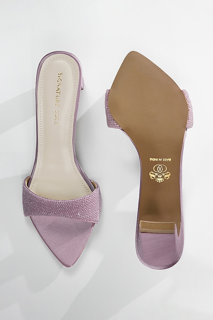 Blush Pink Satin Crystal Embellished Heels by Signature Sole at Pernia's Pop Up Shop