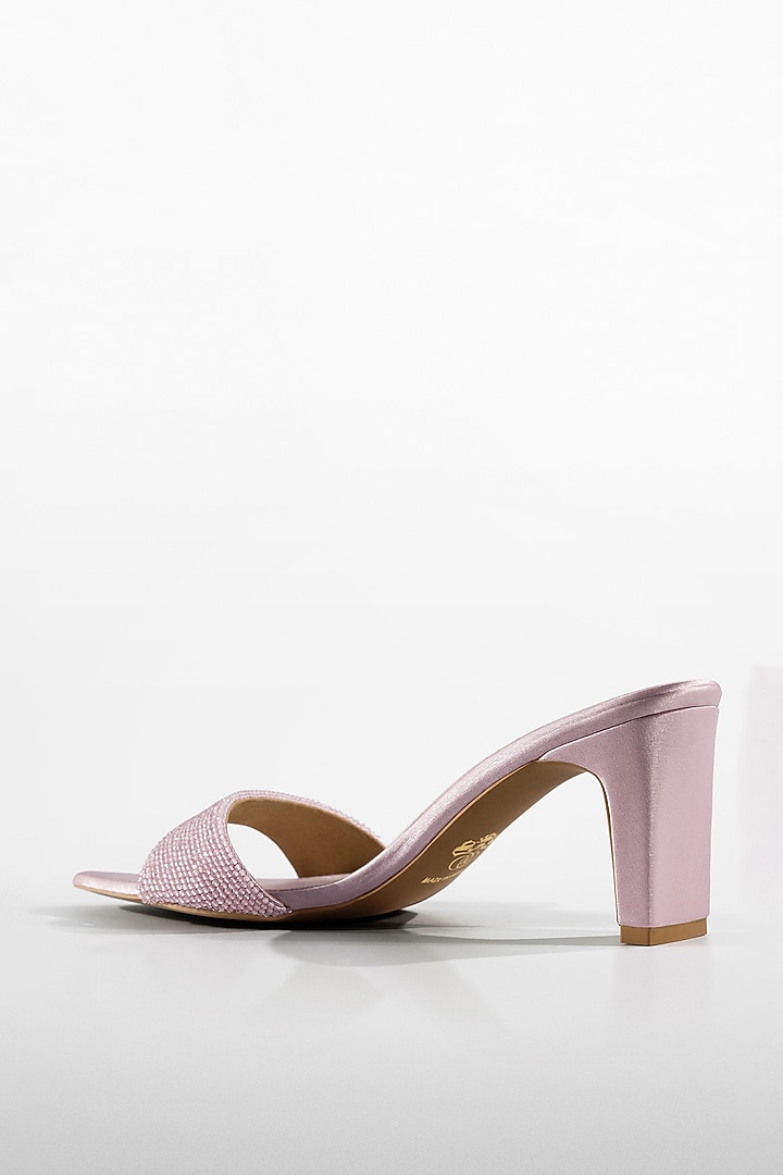 Blush Pink Satin Crystal Embellished Heels by Signature Sole at Pernia's Pop Up Shop