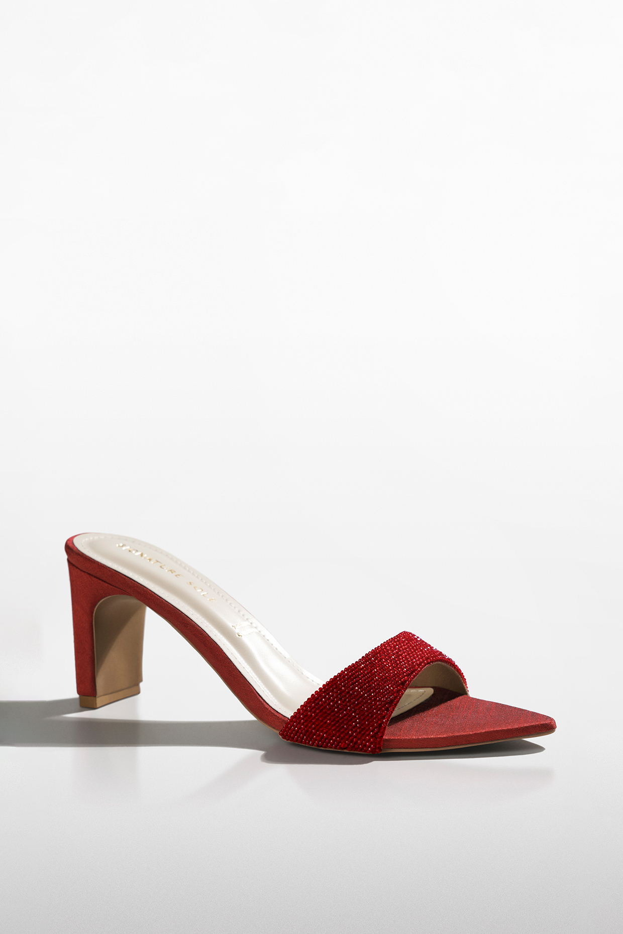 Ruby Red Vegan Leather Shimmer Heels by Signature Sole at Pernia's Pop Up Shop