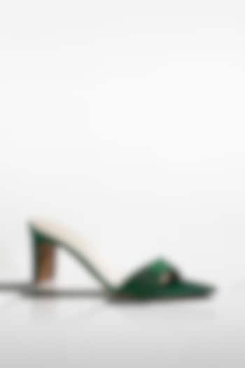 Emerald Satin Crystal Strap Heels by Signature Sole at Pernia's Pop Up Shop