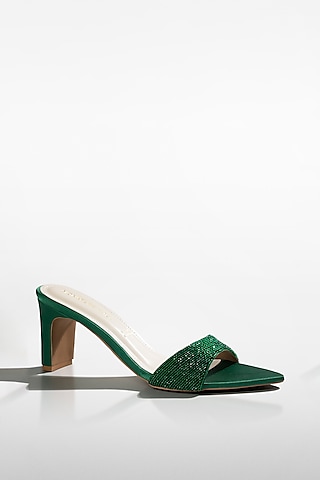 Emerald Satin Crystal Strap Heels by Signature Sole