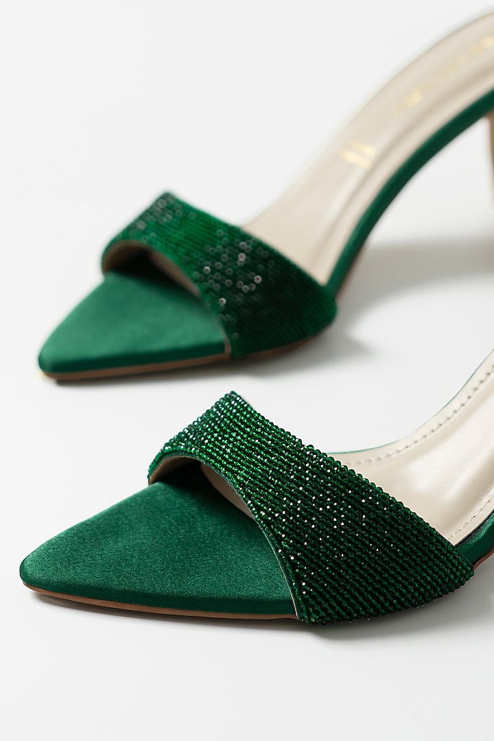 Emerald Satin Crystal Strap Heels by Signature Sole at Pernia's Pop Up Shop