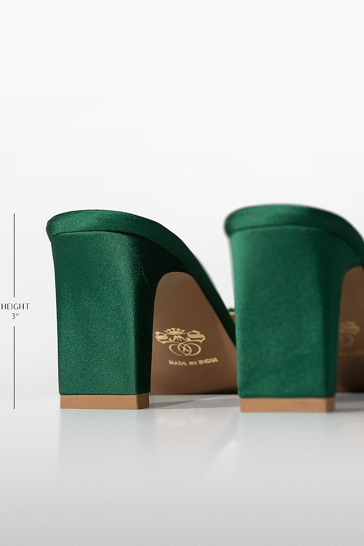 Emerald Satin Crystal Strap Heels by Signature Sole at Pernia's Pop Up Shop