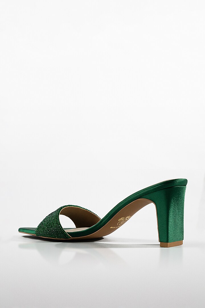 Emerald Satin Crystal Strap Heels by Signature Sole at Pernia's Pop Up Shop