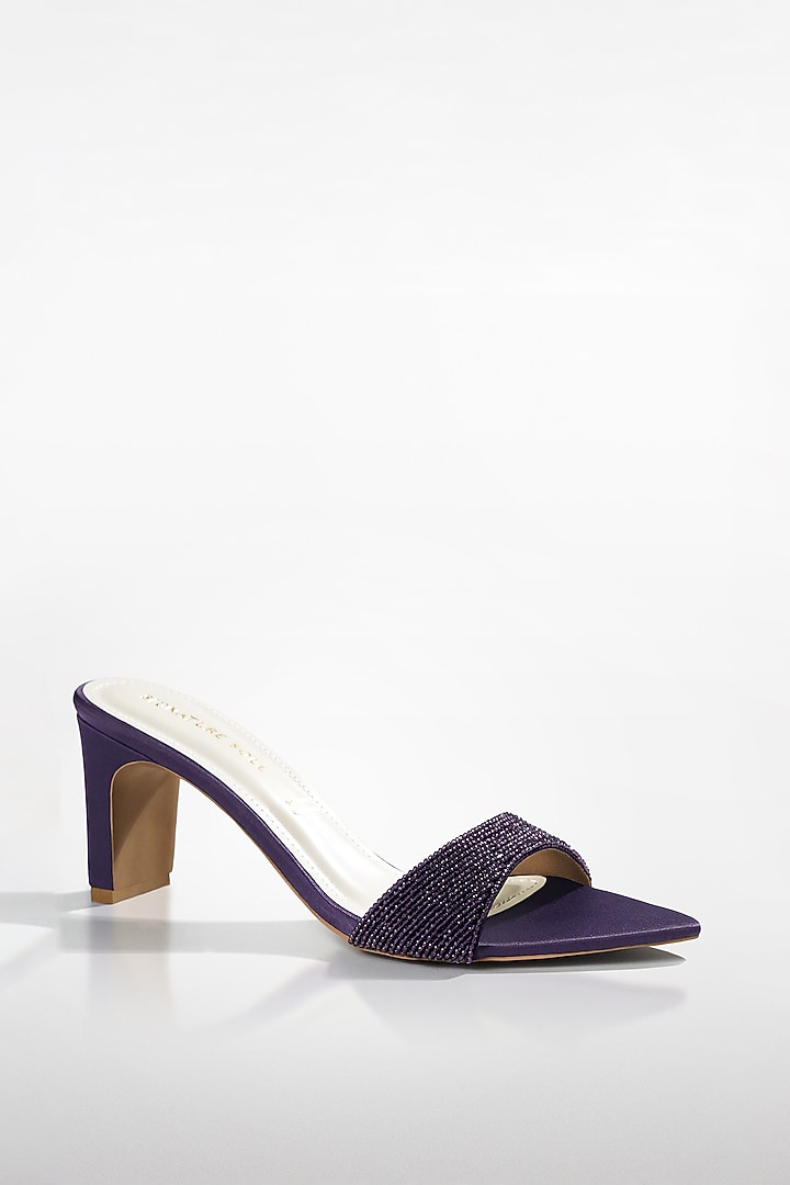 Purple Vegan Leather Crystal Heels by Signature Sole at Pernia's Pop Up Shop