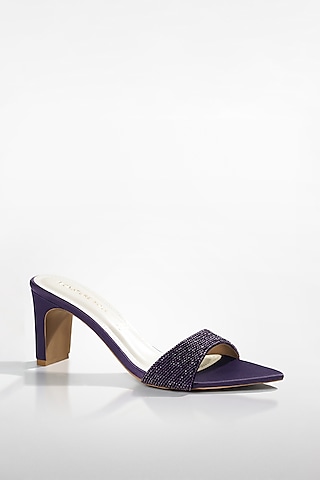Purple Vegan Leather Crystal Heels by Signature Sole