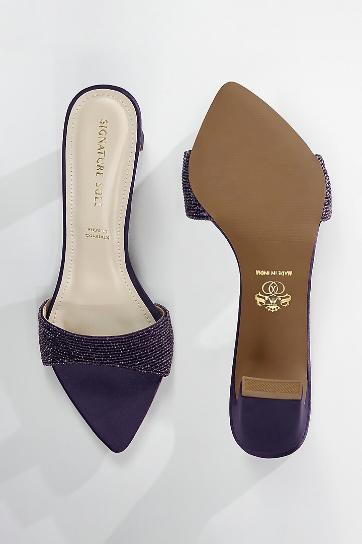 Purple Vegan Leather Crystal Heels by Signature Sole at Pernia's Pop Up Shop