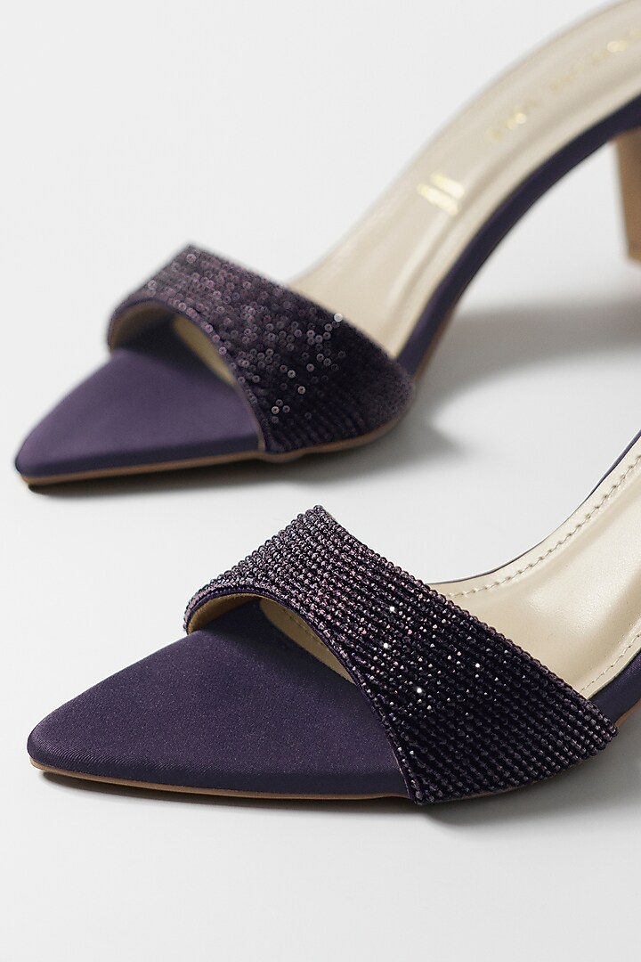 Purple Vegan Leather Crystal Heels by Signature Sole at Pernia's Pop Up Shop
