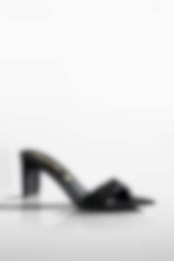 Black Vegan Leather Crystal Heels by Signature Sole at Pernia's Pop Up Shop