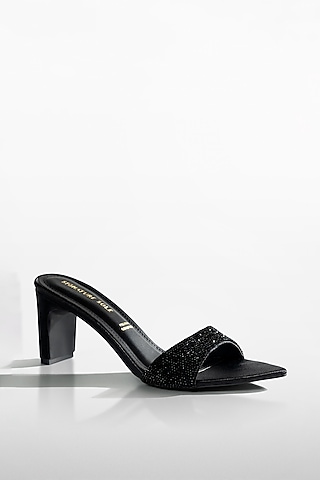 Black Vegan Leather Crystal Heels by Signature Sole
