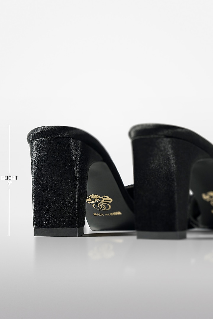 Black Vegan Leather Crystal Heels by Signature Sole at Pernia's Pop Up Shop
