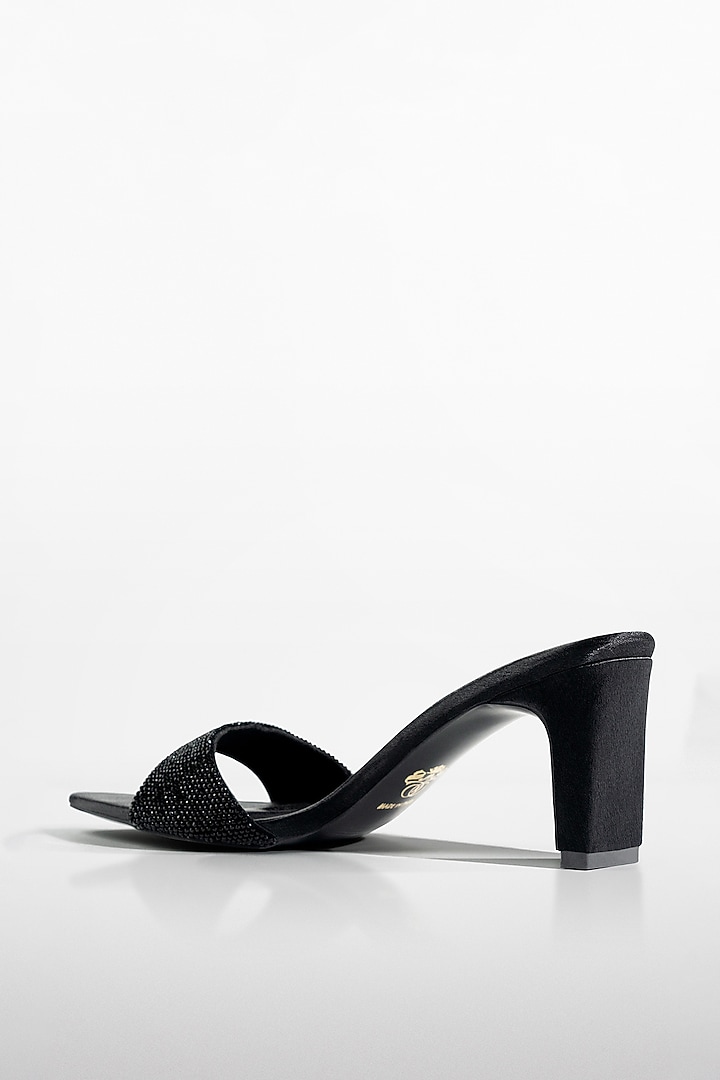 Black Vegan Leather Crystal Heels by Signature Sole at Pernia's Pop Up Shop