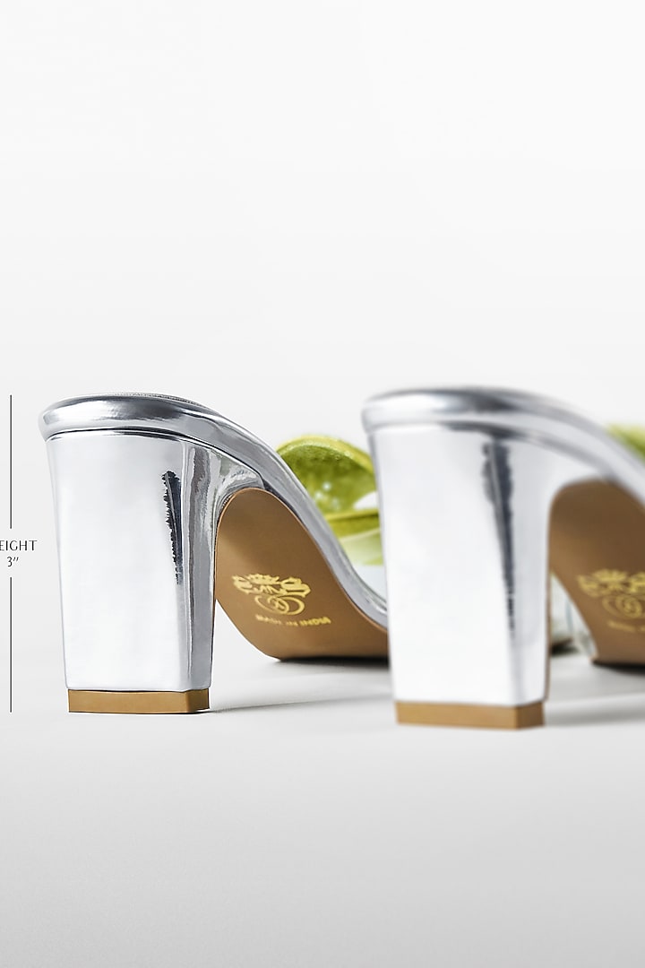 Green Vegan Leather Crystal Bow Heels by Signature Sole at Pernia's Pop Up Shop