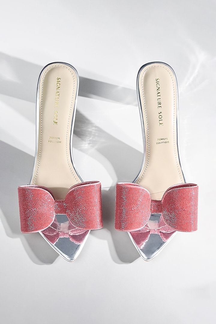 Peach Vegan Leather Bow Heels by Signature Sole at Pernia's Pop Up Shop
