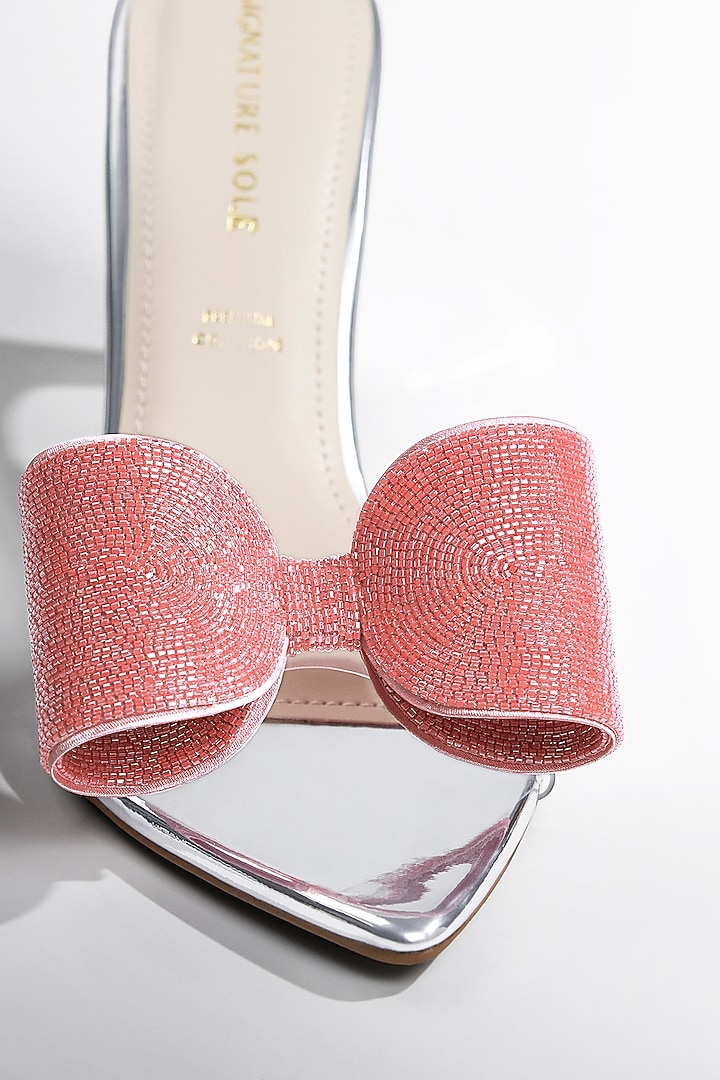 Peach Vegan Leather Bow Heels by Signature Sole at Pernia's Pop Up Shop