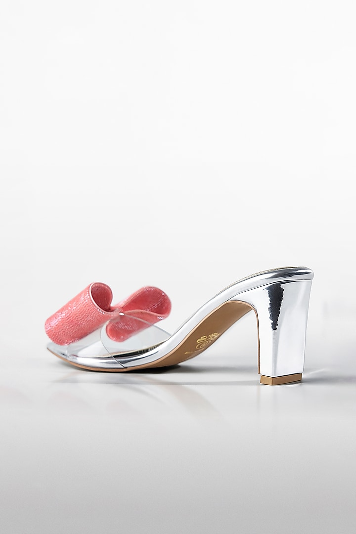Peach Vegan Leather Bow Heels by Signature Sole at Pernia's Pop Up Shop