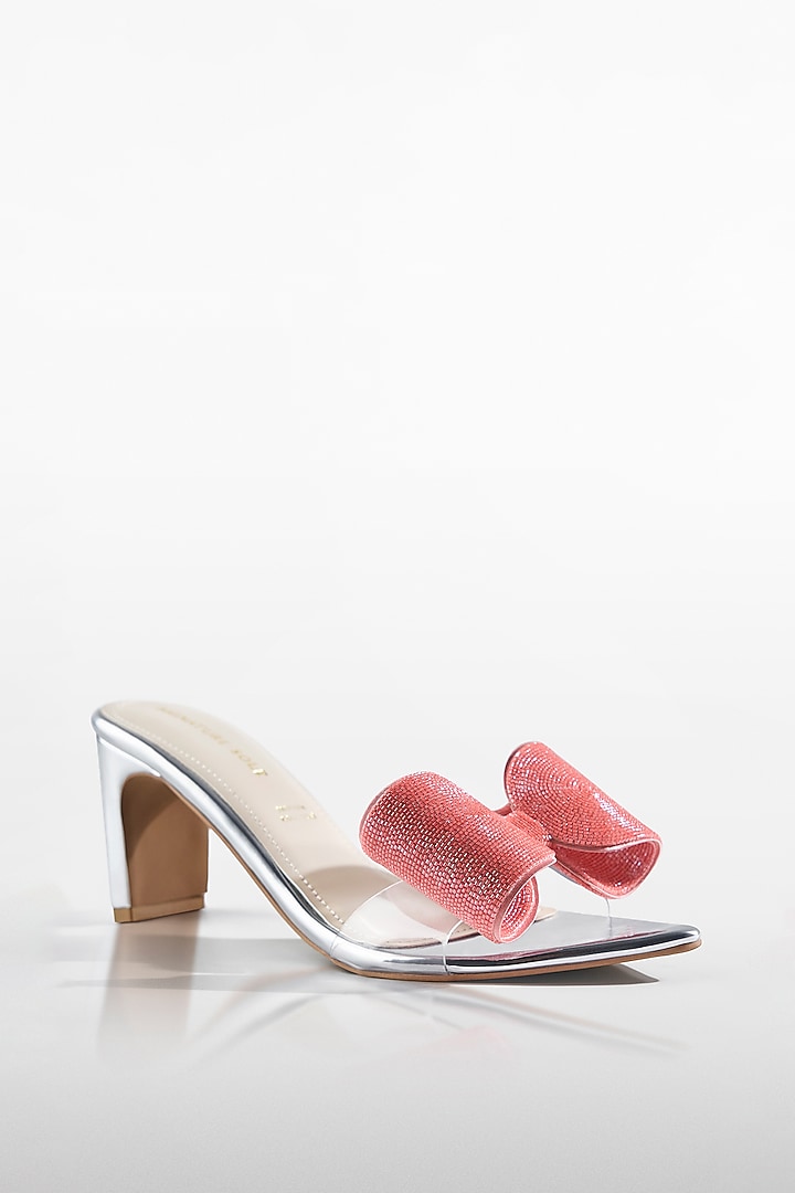 Peach Vegan Leather Bow Heels by Signature Sole at Pernia's Pop Up Shop