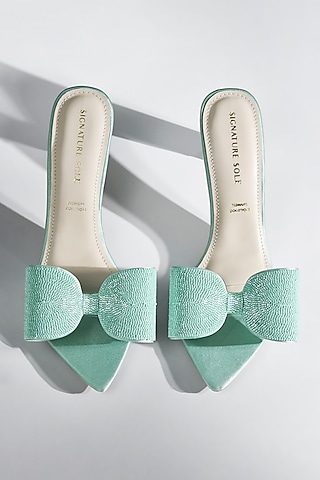 Mint Green Vegan Leather Bow Heels by Signature Sole