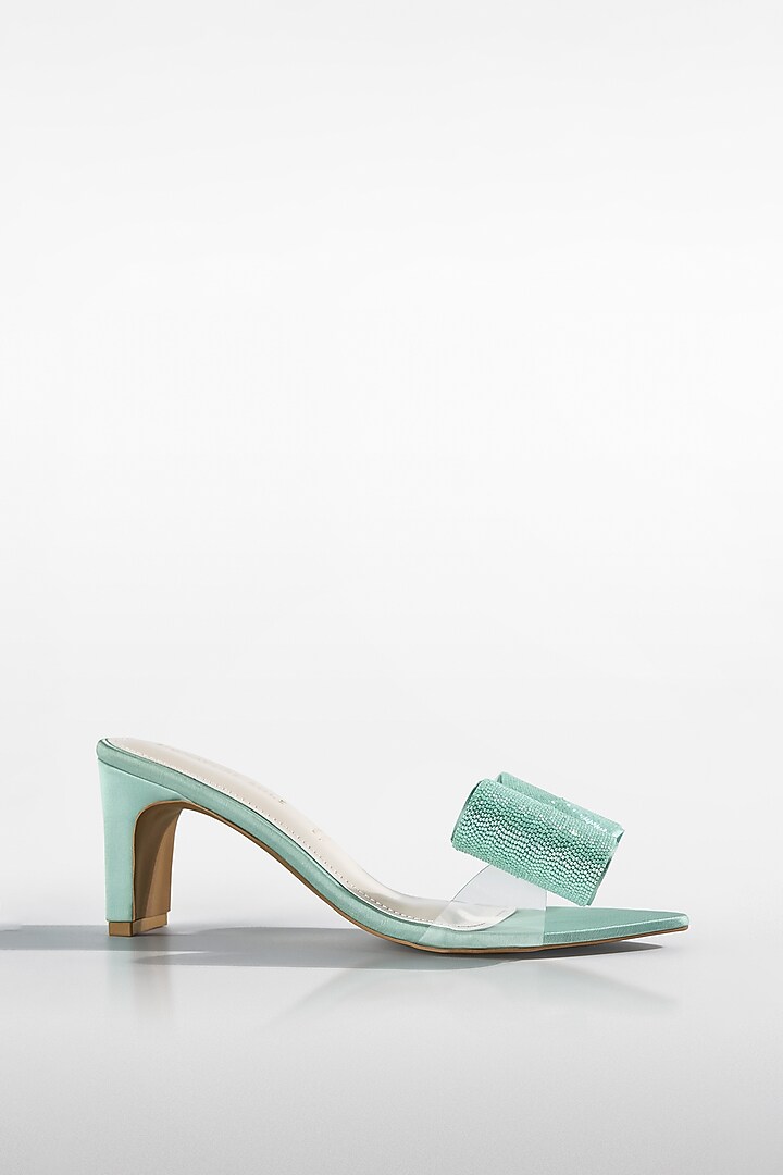 Mint Green Vegan Leather Bow Heels by Signature Sole at Pernia's Pop Up Shop