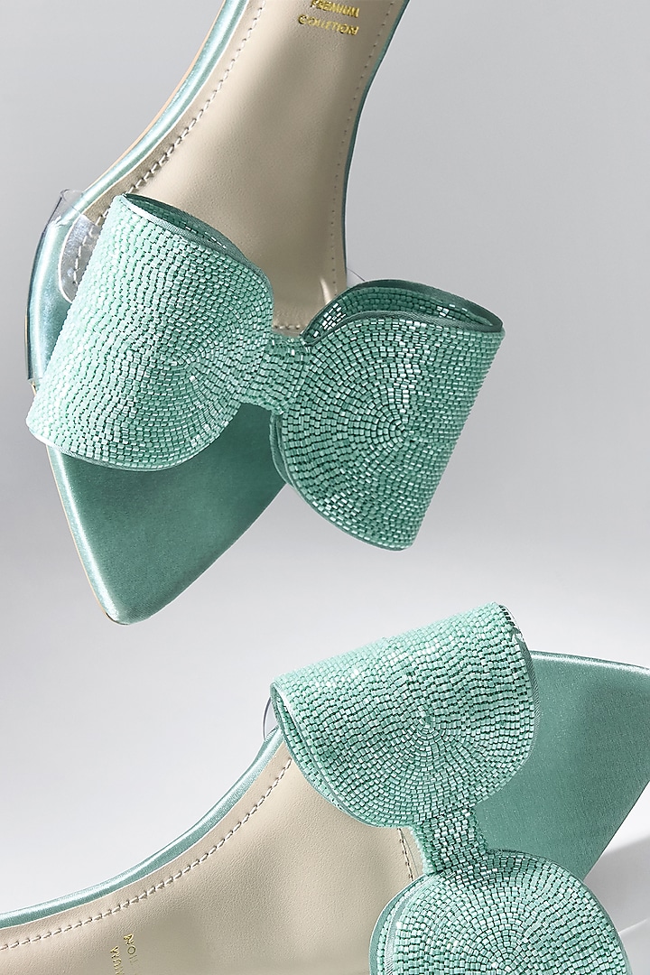 Mint Green Vegan Leather Bow Heels by Signature Sole at Pernia's Pop Up Shop