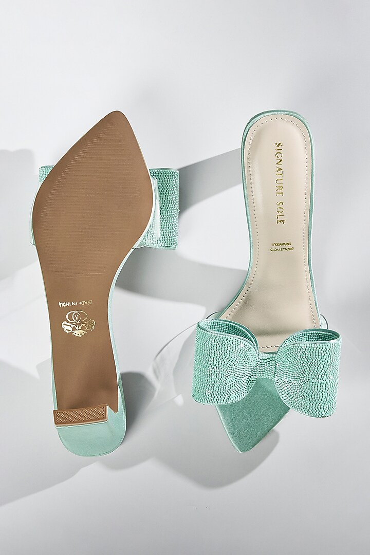 Mint Green Vegan Leather Bow Heels by Signature Sole at Pernia's Pop Up Shop