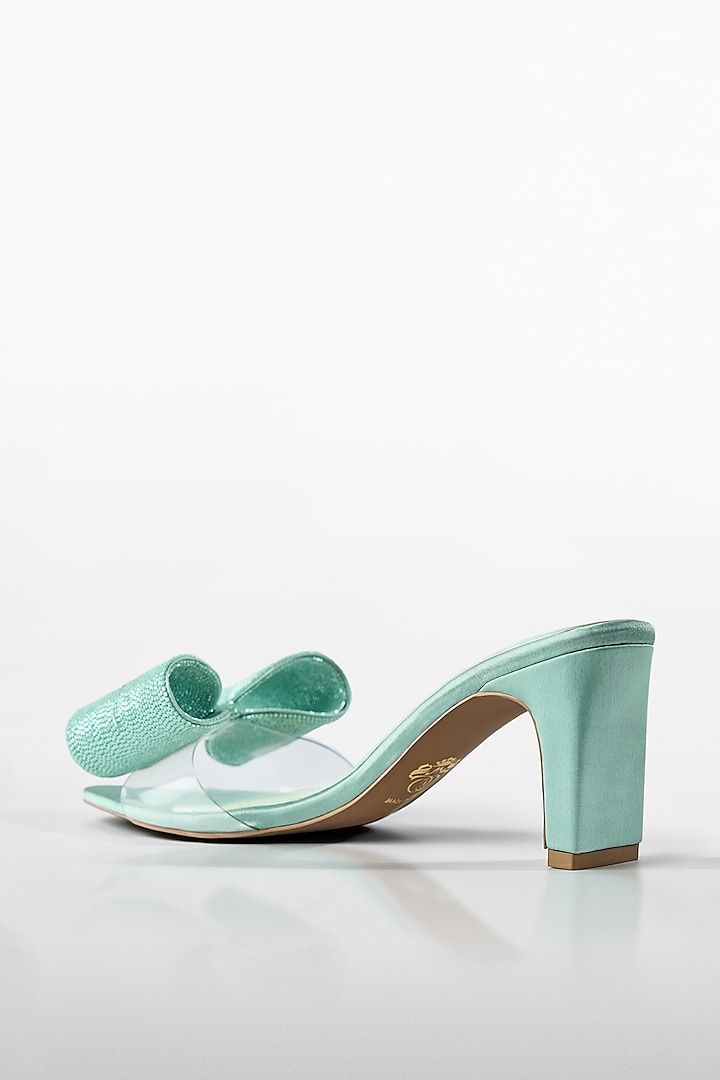 Mint Green Vegan Leather Bow Heels by Signature Sole at Pernia's Pop Up Shop
