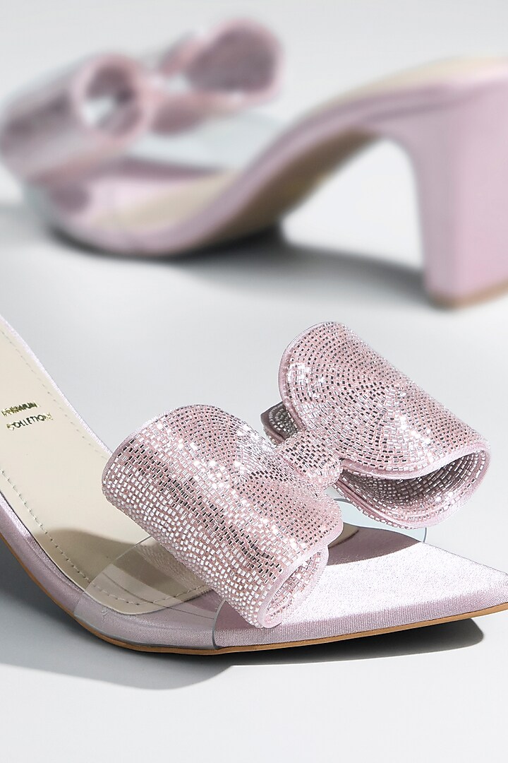 Pink Satin Crystal Bow Heels by Signature Sole at Pernia's Pop Up Shop