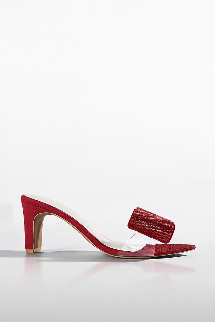 Red Satin Crystal Bow Heels by Signature Sole at Pernia's Pop Up Shop