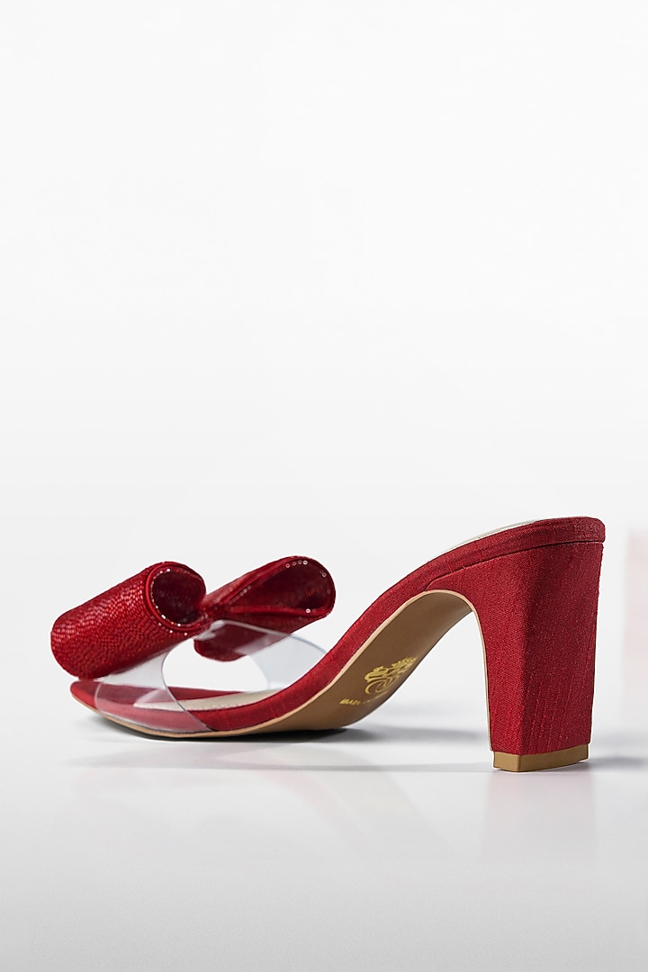 Red Satin Crystal Bow Heels by Signature Sole at Pernia's Pop Up Shop