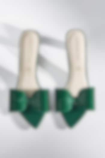 Emerald Green Satin Crystal Bow Heels by Signature Sole at Pernia's Pop Up Shop
