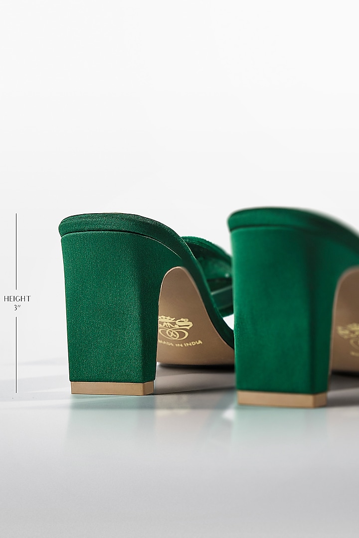 Emerald Green Satin Crystal Bow Heels by Signature Sole at Pernia's Pop Up Shop