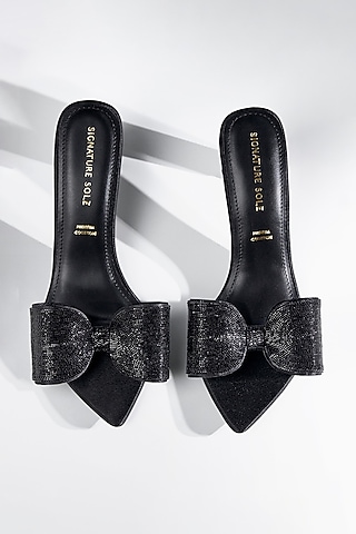 Black Vegan Leather Bow Heels by Signature Sole