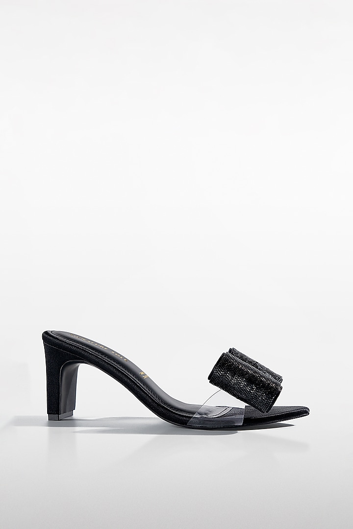 Black Vegan Leather Bow Heels by Signature Sole at Pernia's Pop Up Shop