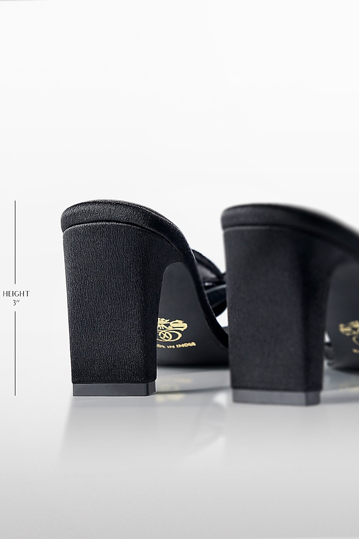 Black Vegan Leather Bow Heels by Signature Sole at Pernia's Pop Up Shop