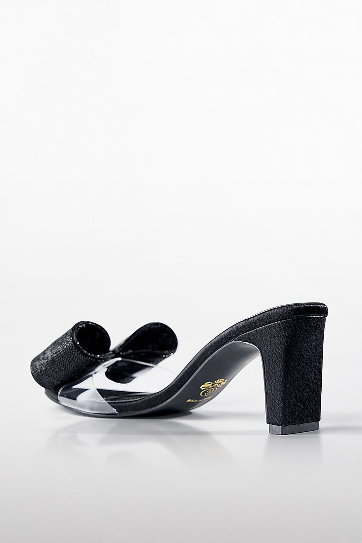 Black Vegan Leather Bow Heels by Signature Sole at Pernia's Pop Up Shop