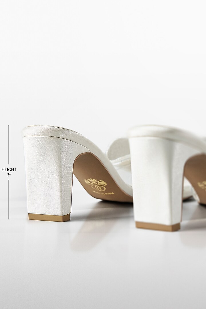 White Vegan Leather Crystal Bow Heels by Signature Sole at Pernia's Pop Up Shop