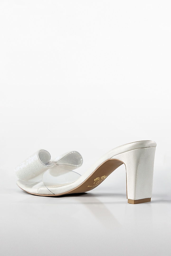 White Vegan Leather Crystal Bow Heels by Signature Sole at Pernia's Pop Up Shop