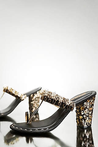 Black Anti-Slippery Rubber Embroidered Block Heels by Signature Sole