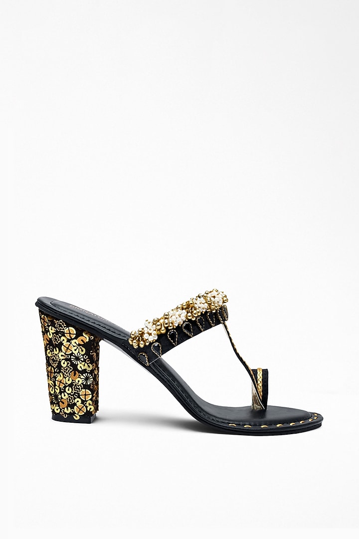 Black Anti-Slippery Rubber Embroidered Block Heels by Signature Sole at Pernia's Pop Up Shop