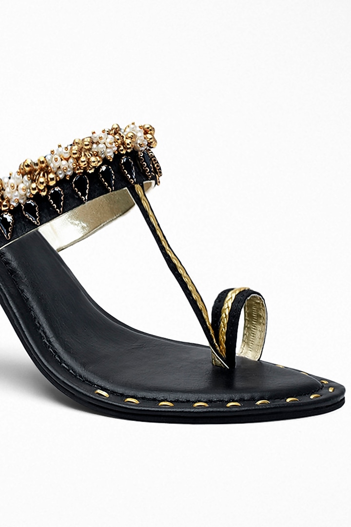 Black Anti-Slippery Rubber Embroidered Block Heels by Signature Sole at Pernia's Pop Up Shop
