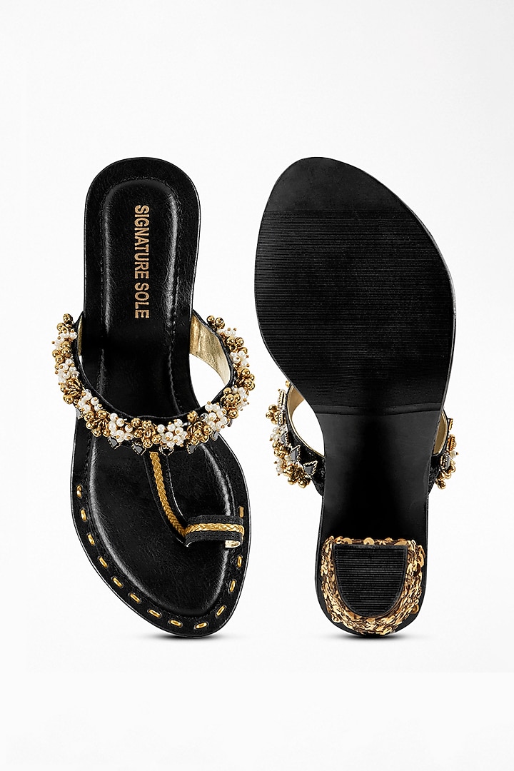 Black Anti-Slippery Rubber Embroidered Block Heels by Signature Sole at Pernia's Pop Up Shop