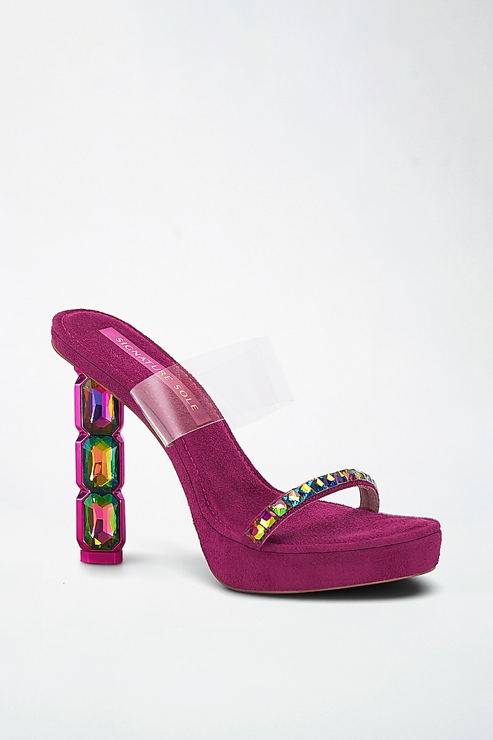 Pink Vegan Leather Diamond Embellished Transparent Heels by Signature Sole at Pernia's Pop Up Shop