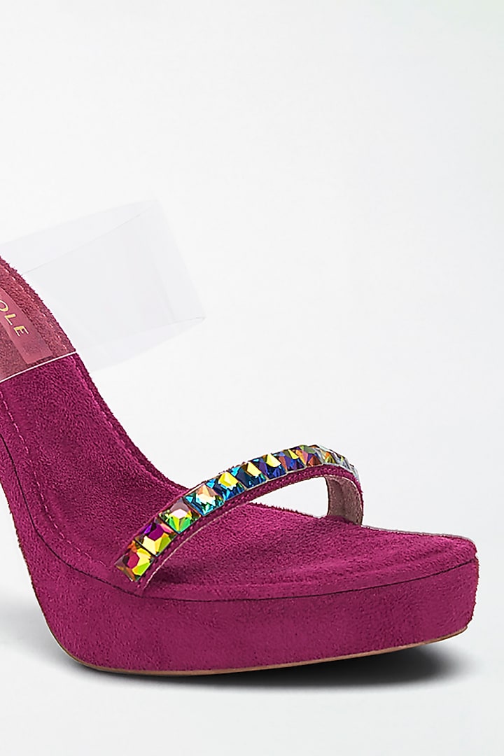 Pink Vegan Leather Diamond Embellished Transparent Heels by Signature Sole at Pernia's Pop Up Shop