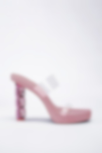 Pink Vegan Leather Diamond Embellished Transparent Heels by Signature Sole at Pernia's Pop Up Shop