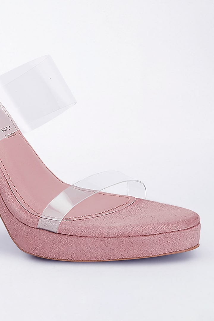 Pink Vegan Leather Diamond Embellished Transparent Heels by Signature Sole at Pernia's Pop Up Shop