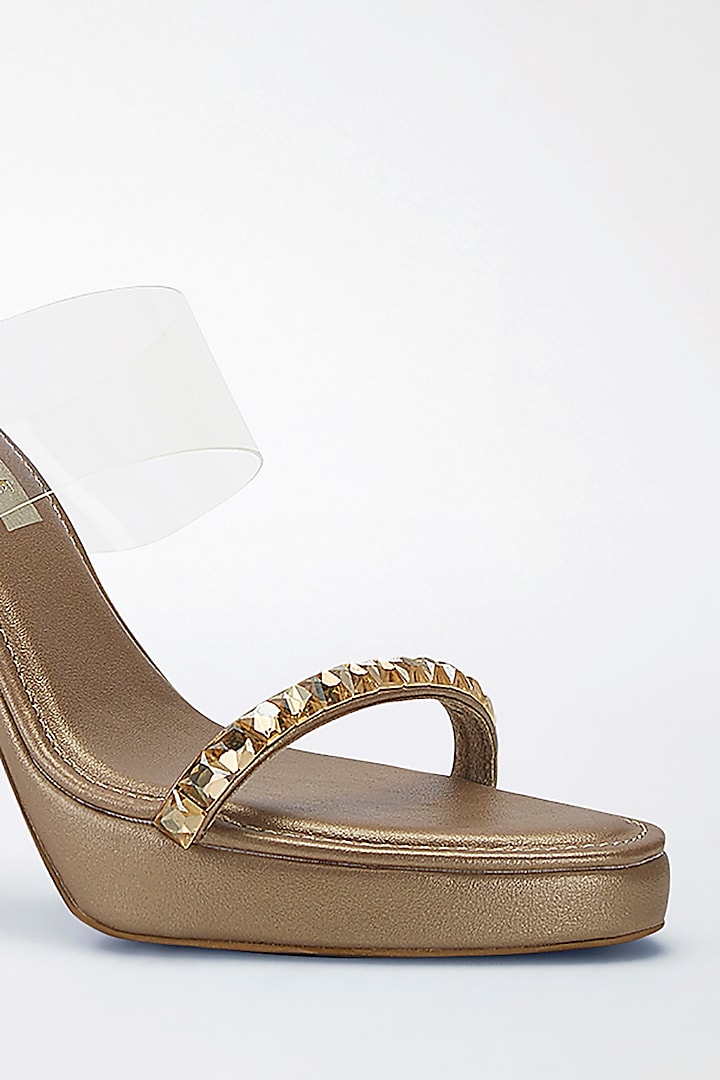 Gold Vegan Leather Diamond Embellished Transparent Heels by Signature Sole at Pernia's Pop Up Shop