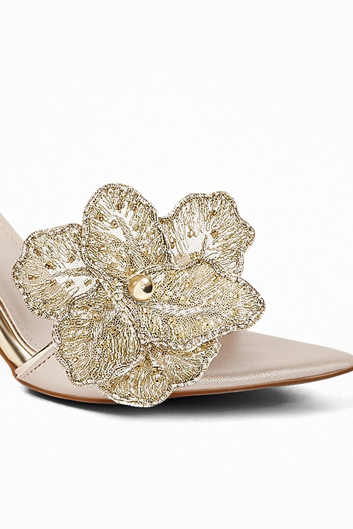 Metallic Gold Finish Anti-Slippery Rubber Floral Embroidered Heels by Signature Sole at Pernia's Pop Up Shop