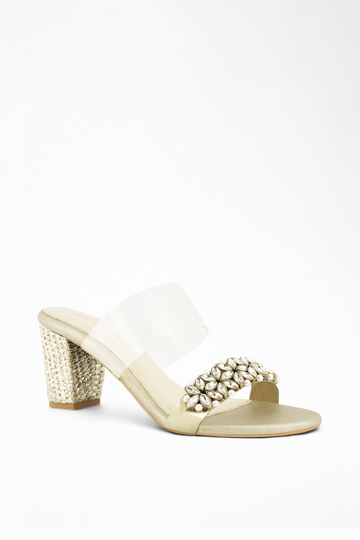 Muted Gold Anti-Slippery Rubber Diamond Embellished Heels by Signature Sole at Pernia's Pop Up Shop