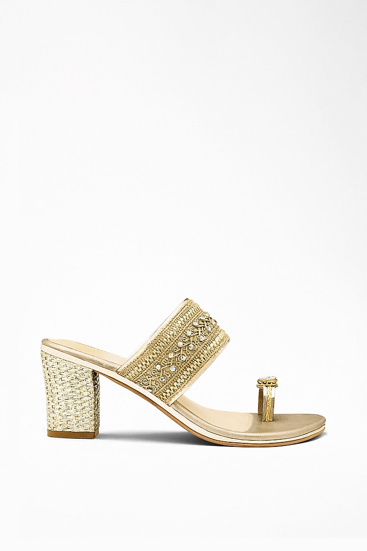 Gold Anti-Slippery Rubber Embellished Block Heels by Signature