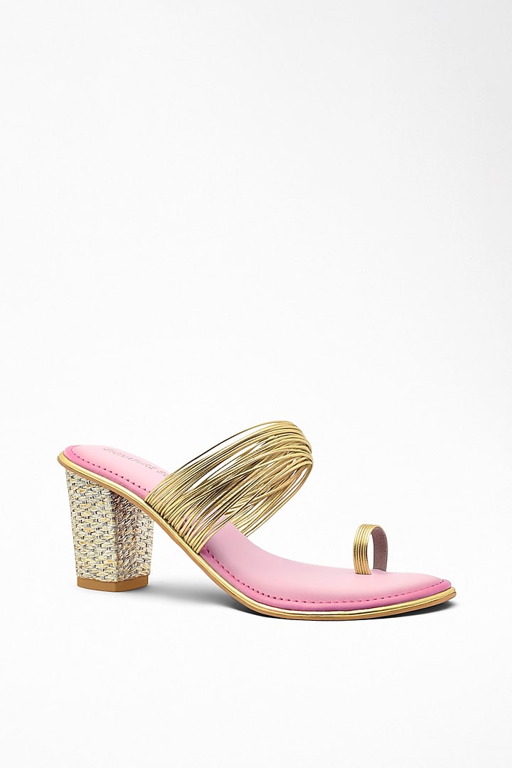 Pink Anti-Slippery Rubber Metallic Strap Block Heels by Signature Sole